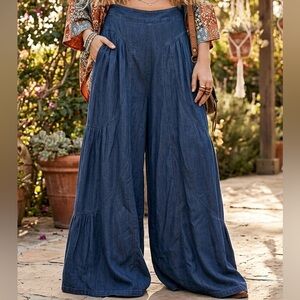 Wide-Leg Denim Pants
